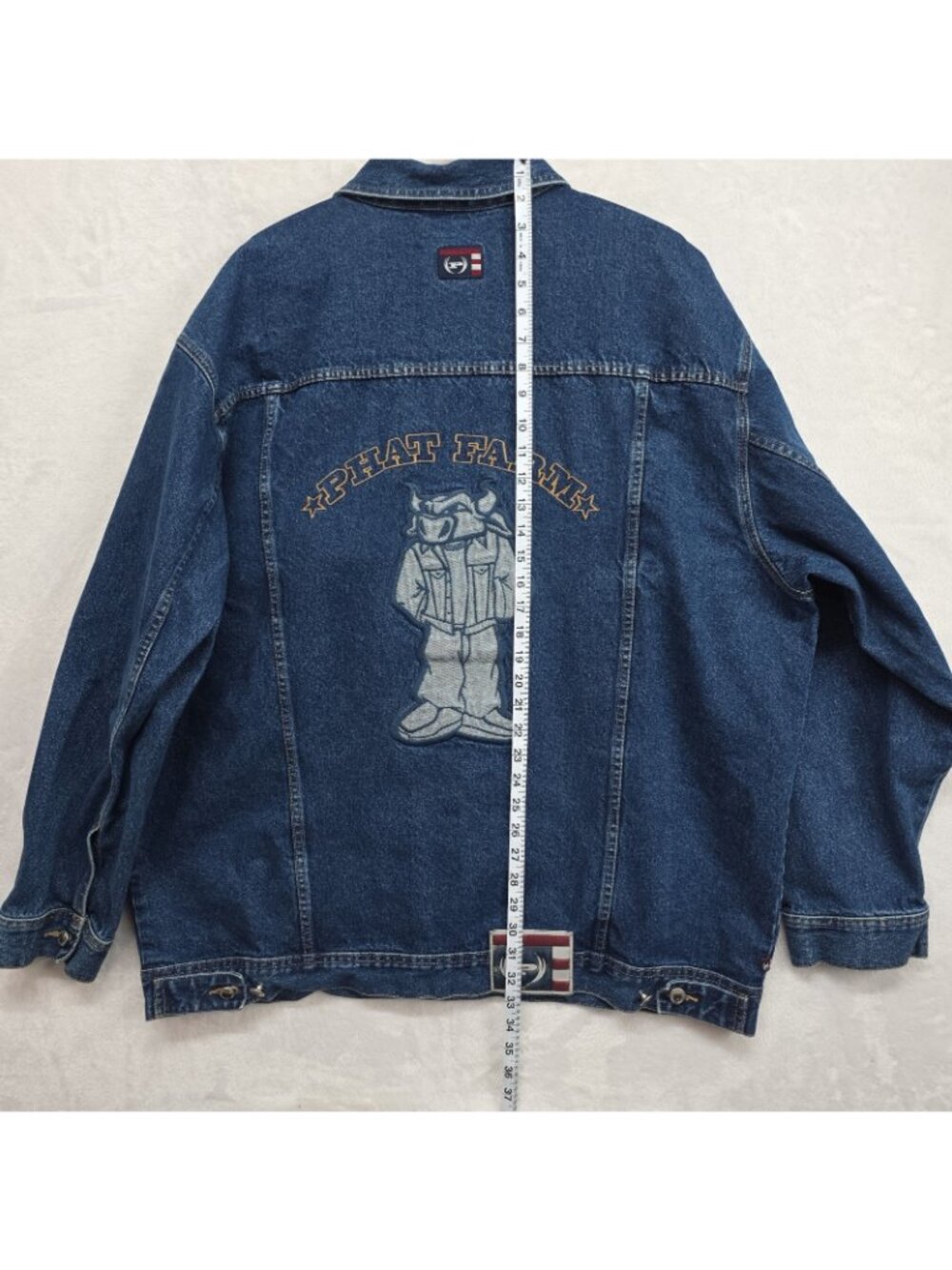 VTG Phat Farm Blue Denim Jacket Mens XXXL Hip Hop Streetwear Bull Embroidery Y2K - Picture 10 of 14